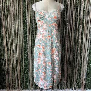 Floral Spaghetti Strap Midi Dress with Lace Trim